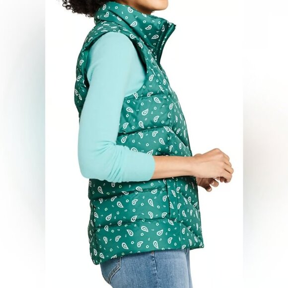 LANDS' END Puffer Vest Womens Large Green Hyper Dry Paisley Down Insulated - Picture 1 of 14